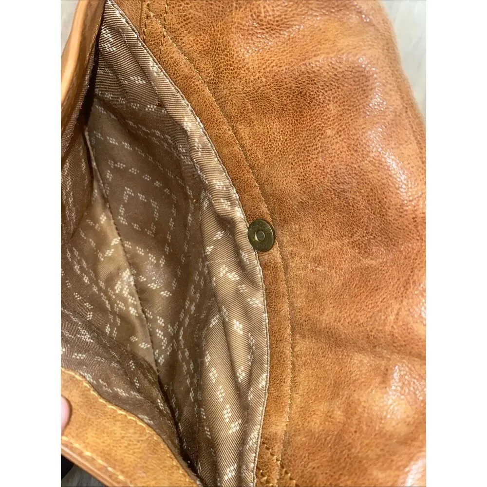 Lucky Brand Brown Goat Leather Saddle Bag Crossbody Purse Boho Classic - Picture 10 of 10